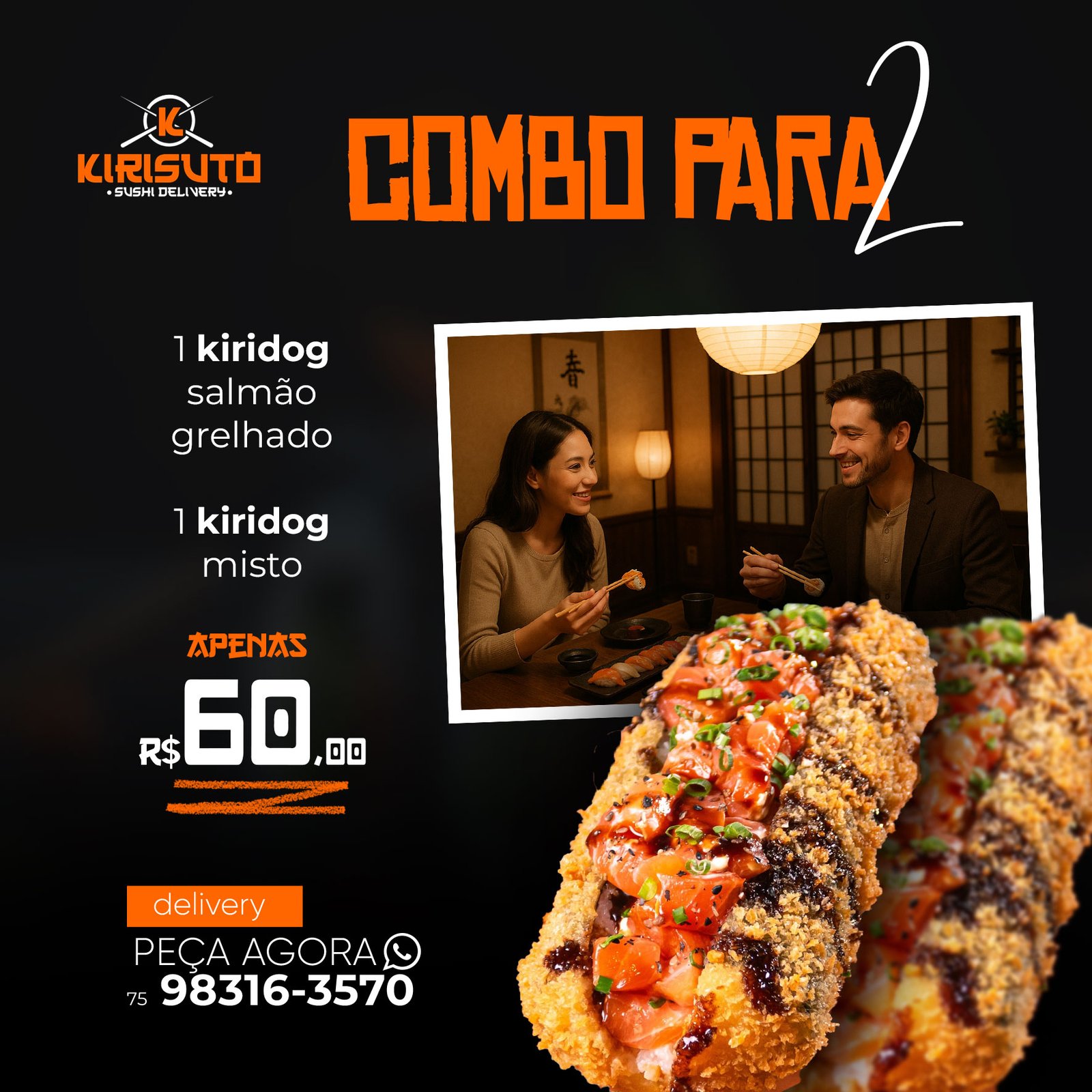 Combo para 2 ( 1 Kiridog Salmão Grelhado/ 1 Kiridog Misto)